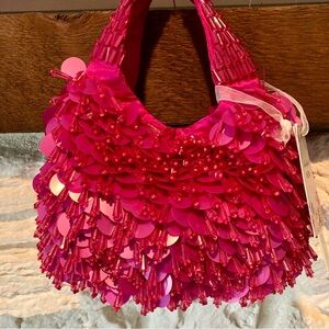 NWT Viral bright pink beaded handbag made in India